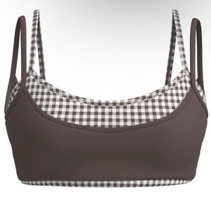 Brown Gingham-Trim double layer scoop bra